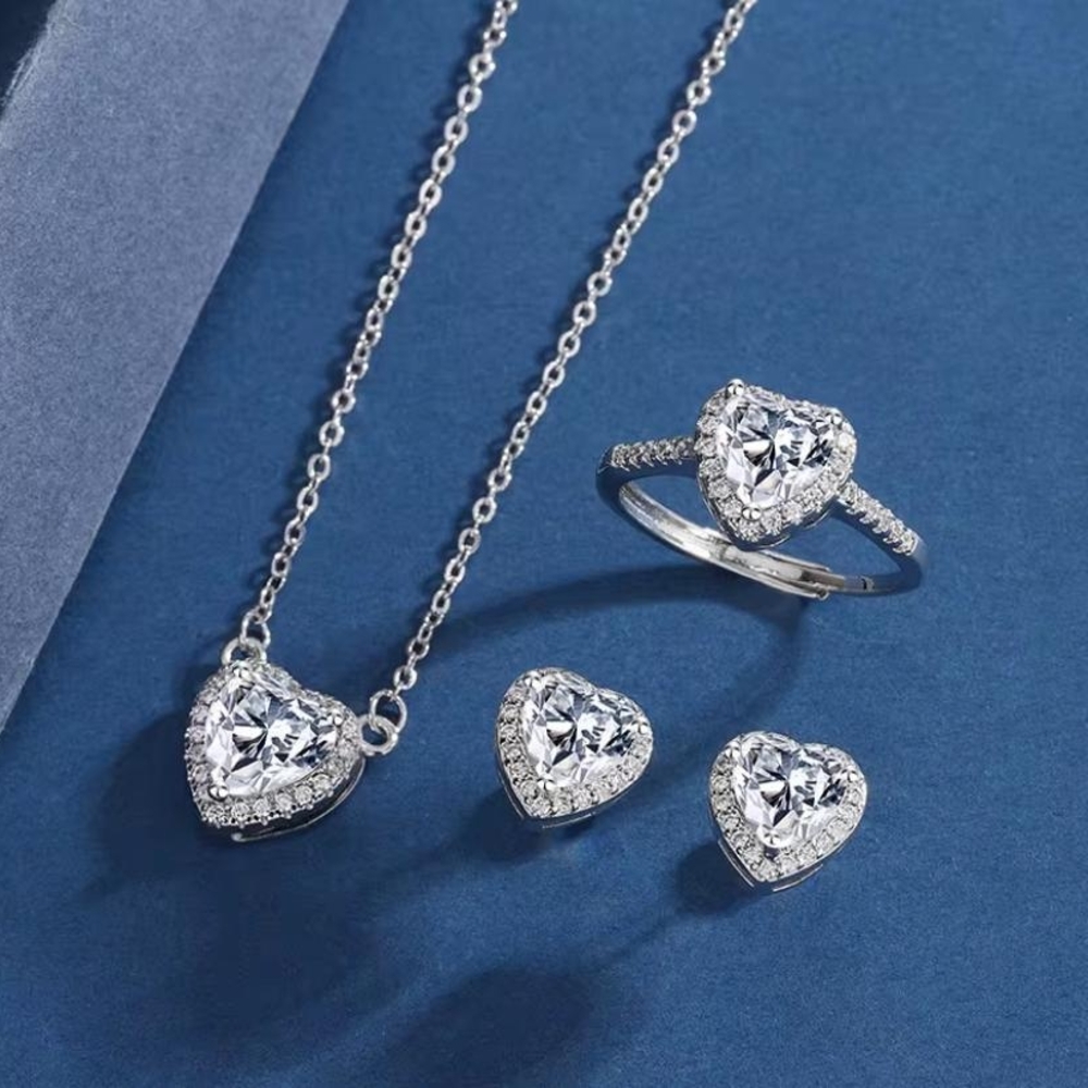 Elegant Silver Heart Jewelry Set
